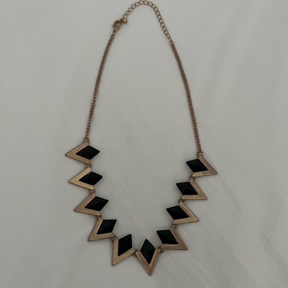 Black and Gold Geometric Statement Necklace for Prom